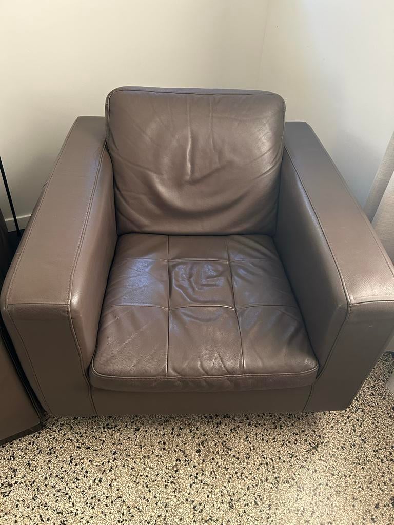 Natuzzi draaifauteuil bruin leer op rvs poot, Ophalen, Gebruikt, Leer, 75 tot 100 cm