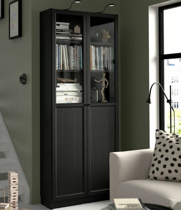 IKEA Billy/Oxberg kast met glazen deuren, zwart eikenpatroon, Huis en Inrichting, Kasten | Boekenkasten, Ophalen, 50 tot 100 cm