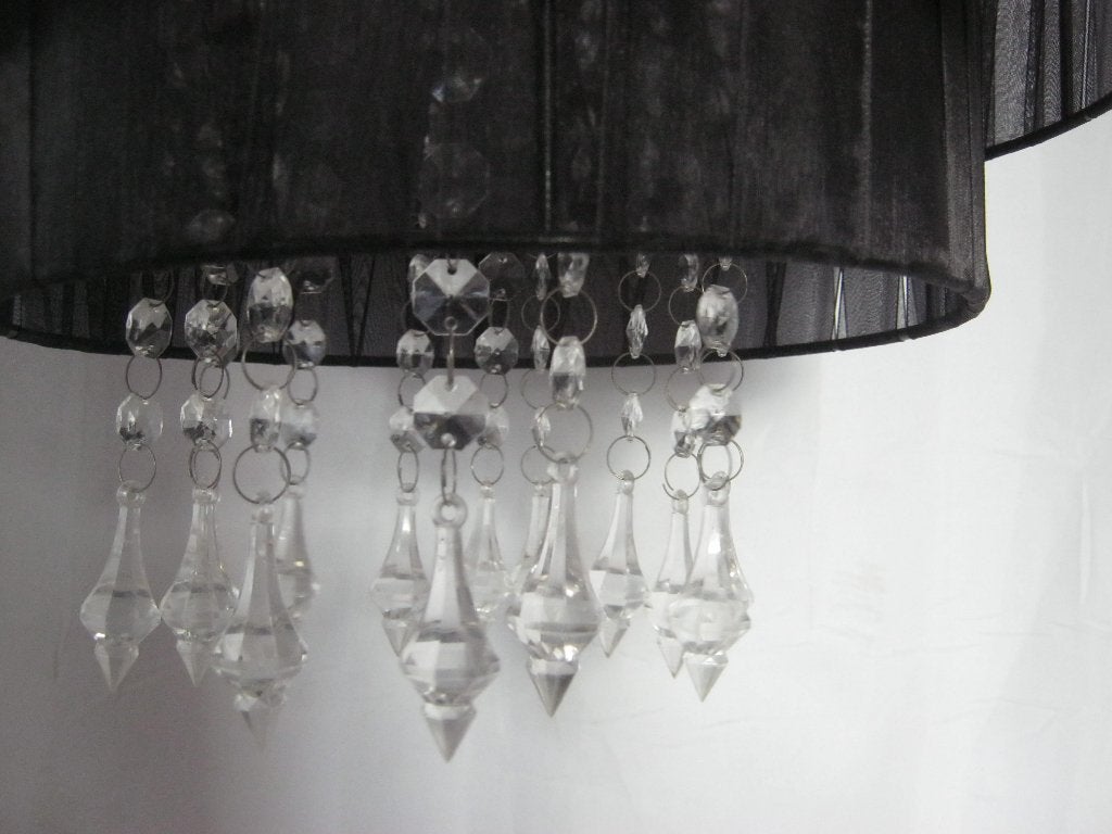 lampenkap amy zwart textiel met kuntstof strass hanger, Hanglamp, Gebruikt, Zwart, Rond