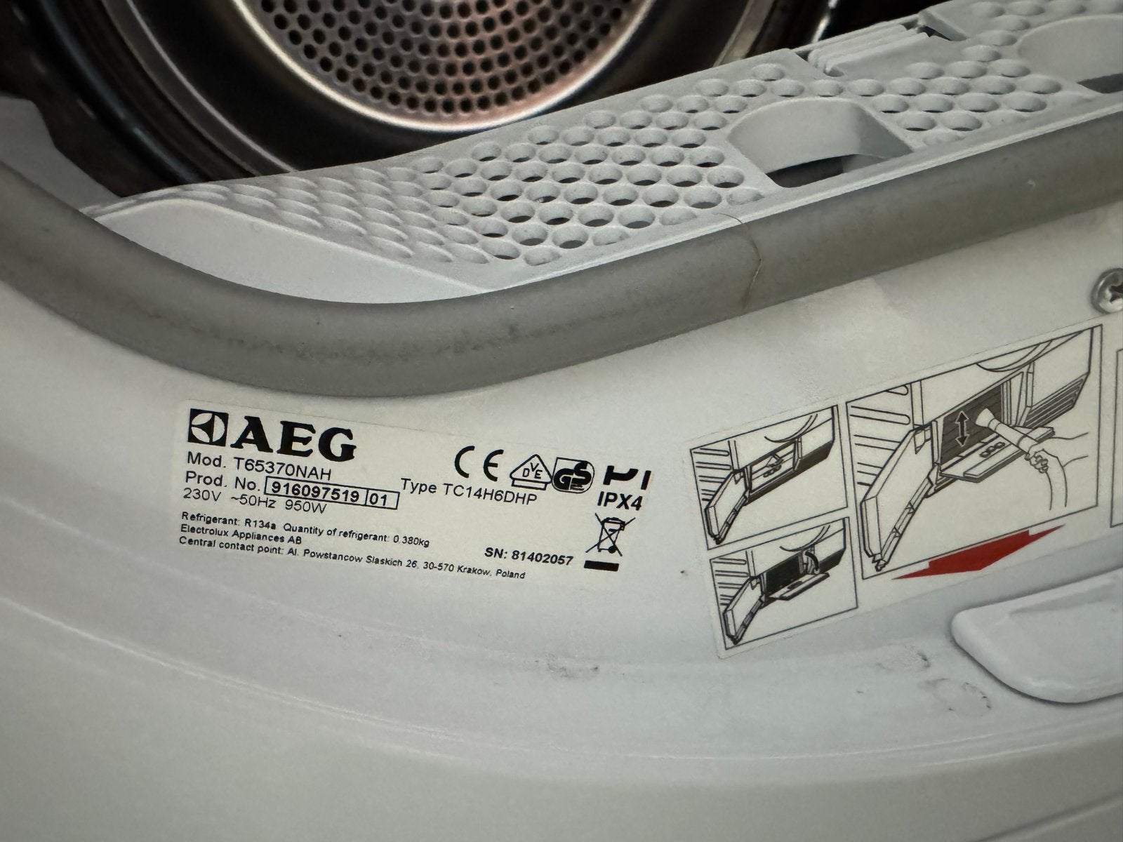AEG Lavatherm T56370NAH Condensdroger, 6 tot 8 kg, Gebruikt, Ophalen of Verzenden, Voorlader