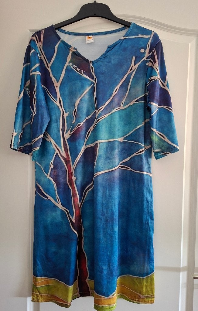 Ziranmei jurk mt L mooi design katoen en poyester blauw, Kleding | Dames, Blauw, Maat 42/44 (L), Ophalen of Verzenden, Zo goed als nieuw