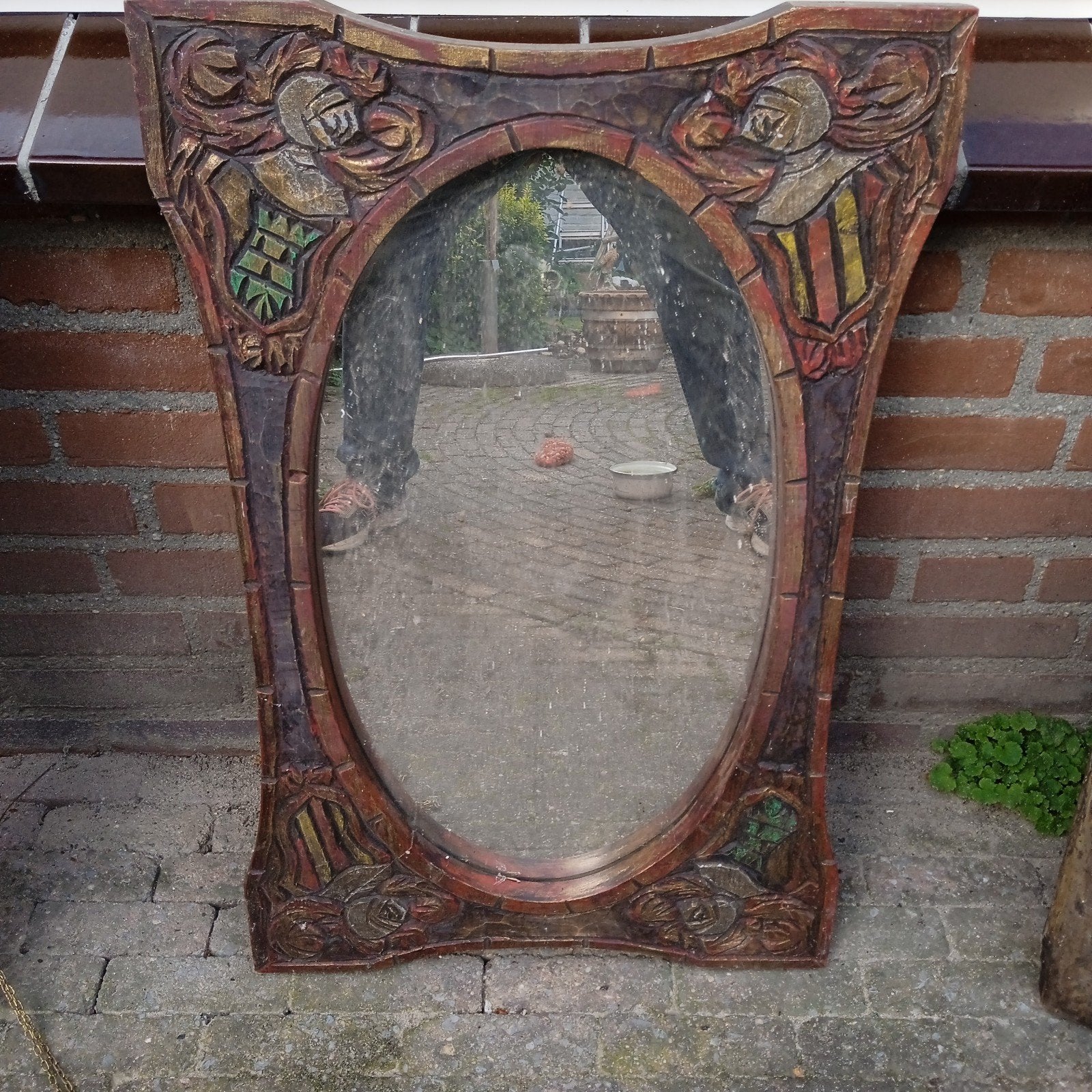 Antiek (Spaans) houten spiegel met prachtig houtsnijwerk !, Ophalen of Verzenden