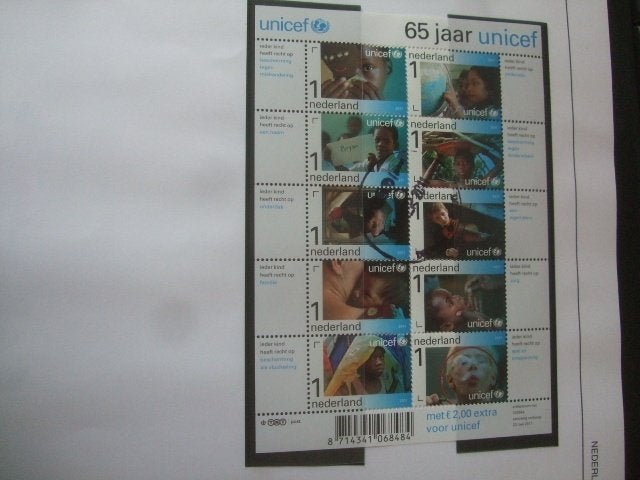 Ned nvph VA2823-32 vel met toeslag Unicef deels gestempeld, Postzegels en Munten, Verzenden, Gestempeld