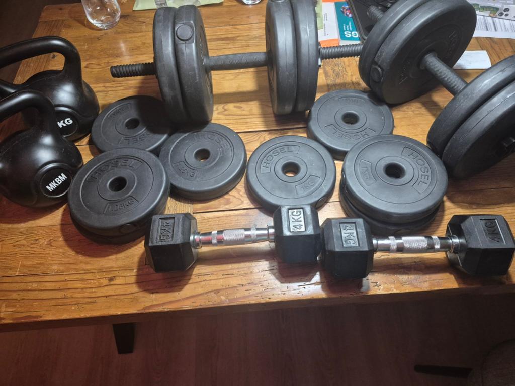Dumbell gewichtschijven set, Sport en Fitness, Fitnessmaterialen, Ophalen, Zo goed als nieuw, Rug, Dumbbell
