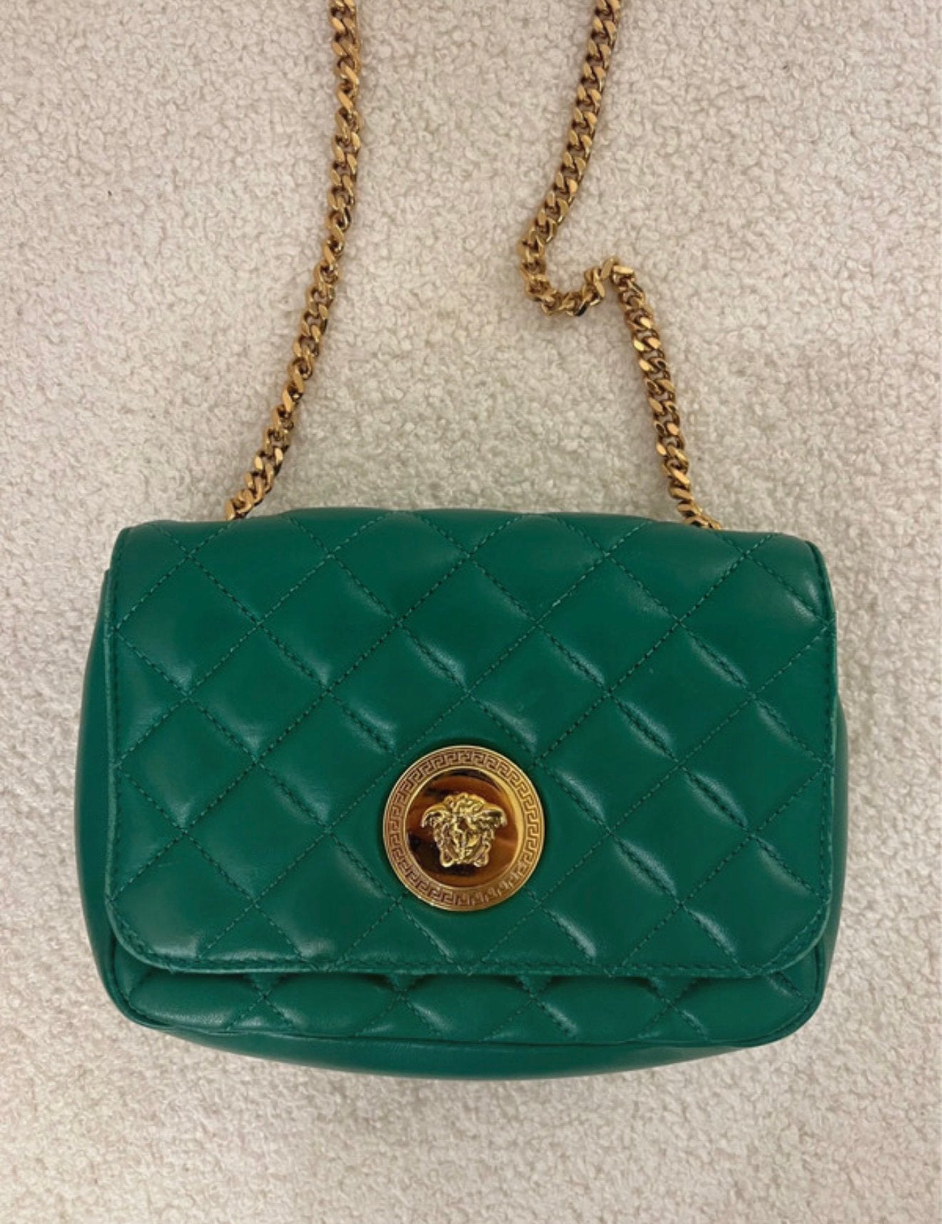 Versace Green Nappa Leather Medusa Small Crossbody Bag, Ophalen of Verzenden, Zo goed als nieuw