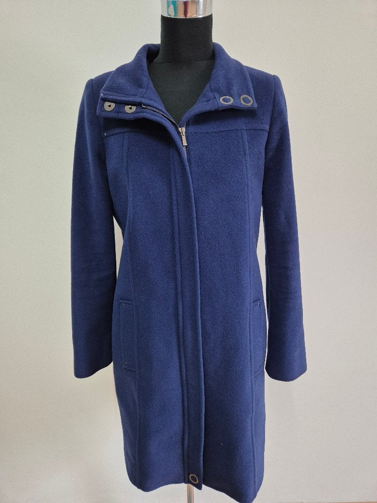Jas12 - Blauwe wollen Maura Claudia Strater winterjas mt 38, Ophalen of Verzenden, Zo goed als nieuw, Maat 38/40 (M), Blauw