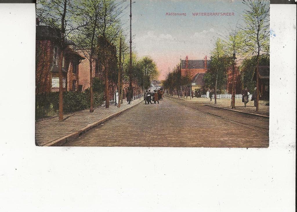 Watergraafsmeer Middenweg met spoor naar Lonneker 6-8-1924, Ophalen of Verzenden, 1920 tot 1940, Gelopen, Noord-Holland