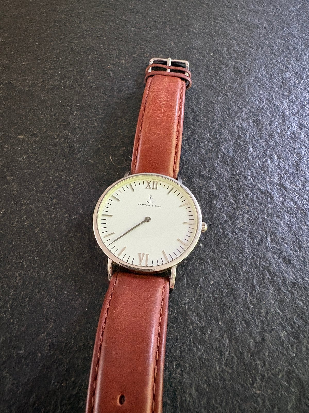 Kapten & Son horloge stainless steel, leren bandje, Overige merken, Leer, Staal, Polshorloge
