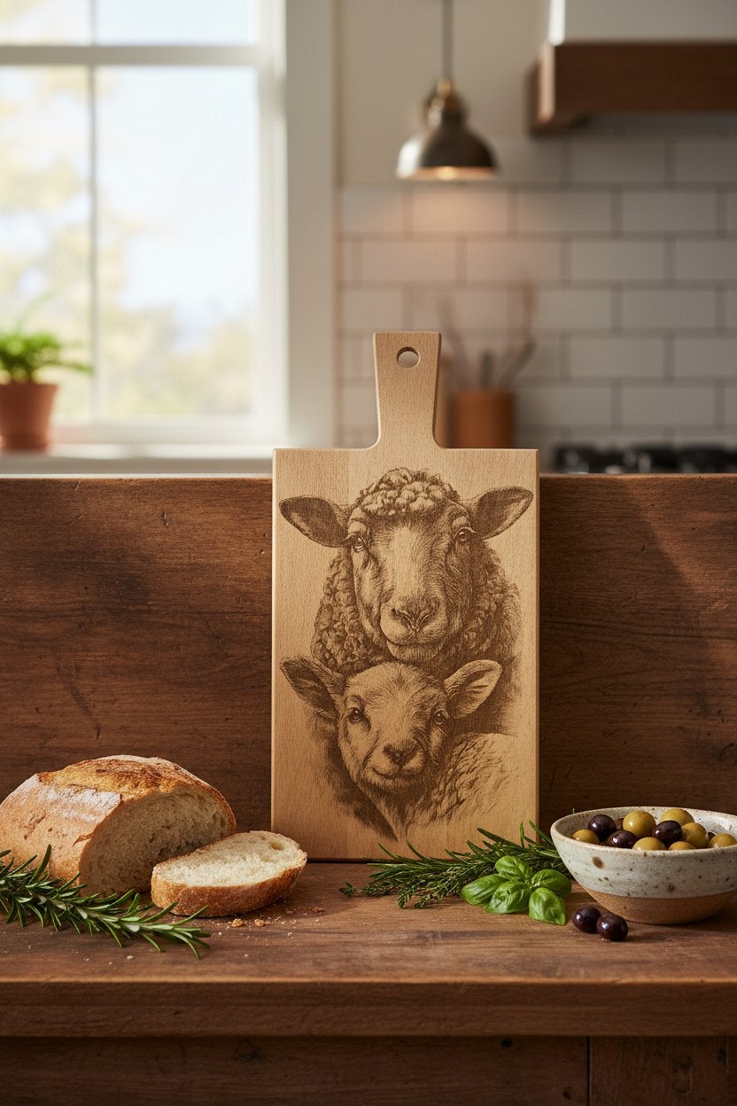 Snijplank Schaap en Lammetje - Houten Serveerplank, Hout, Snij-/serveerplank, Nieuw, Ophalen of Verzenden