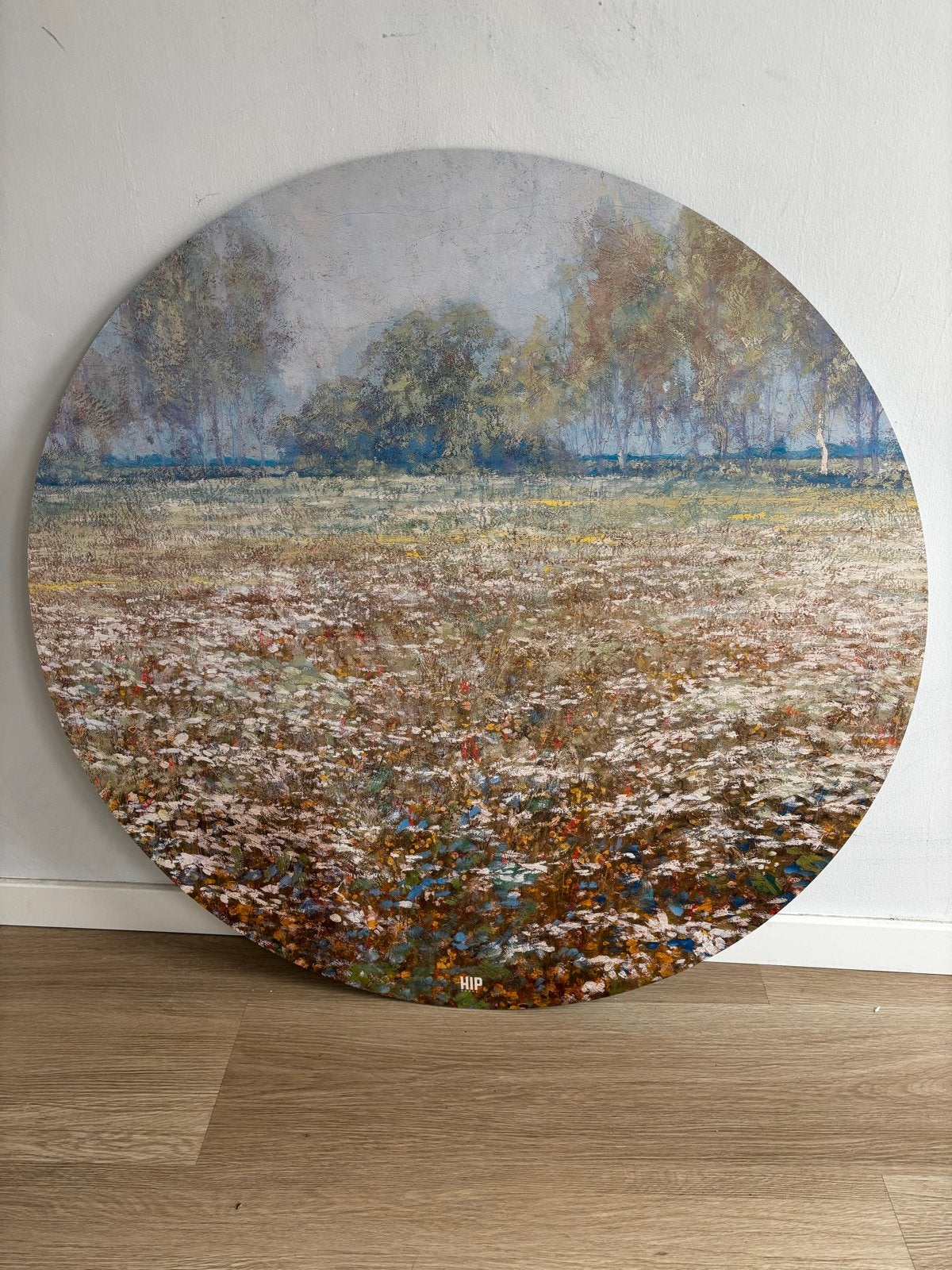 Hip Schilderij Landschap Rond 100 cm - Als Nieuw, Antiek en Kunst, Ophalen, Olieverf, Abstract, Doek