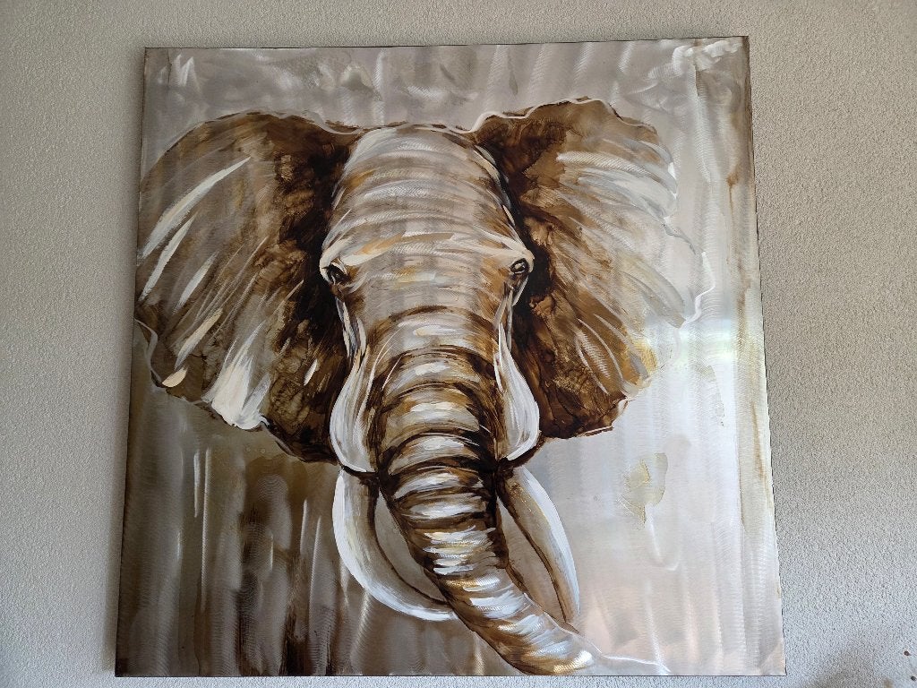 Aluminium wanddecoratie - olifant, Ophalen, 100 cm, Zo goed als nieuw, Natuurlijk materiaal