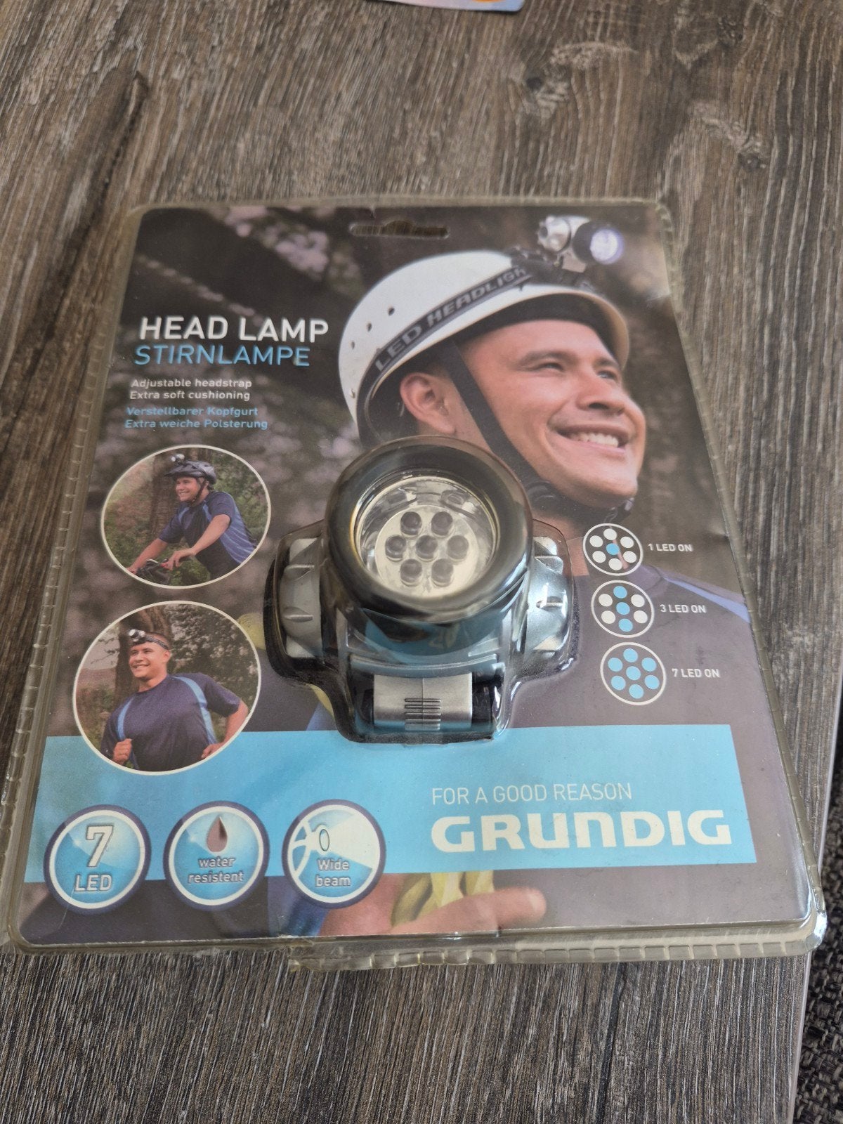 Nieuw grundig hoofdlampje, Caravans en Kamperen, Ophalen of Verzenden, Nieuw, Batterij