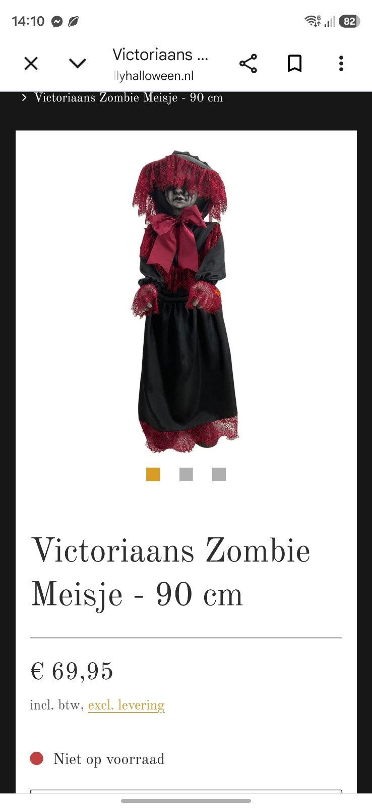 Victoriaans Zombie Meisje Kostuum - 90 cm, Ophalen