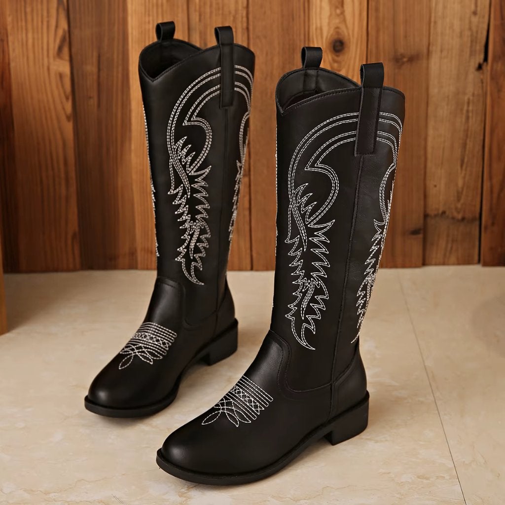Zwarte hoge dames cowboy laarzen, Kleding | Dames, Schoenen, Verzenden, Nieuw, Zwart, Hoge laarzen