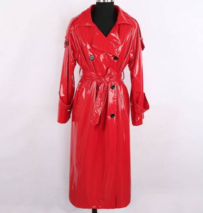 Rode lak leren dames jas vrouwen wetlook trenchcoat sexy, Maat 38/40 (M), Verzenden, Nieuw, Overige thema's