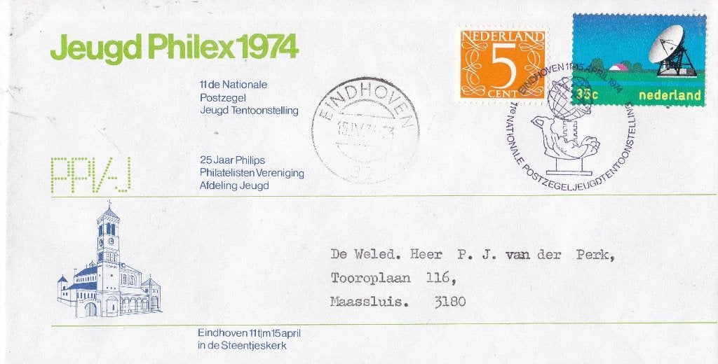 Jeugd Philex 1974 – Eindhoven – 11-15 april 1974, Postzegels en Munten, Ophalen of Verzenden, Envelop