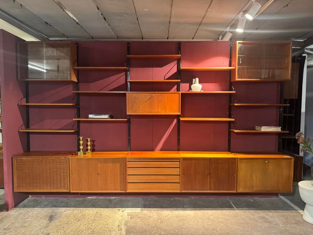 Poul Cadovius by Royal System vintage modulair wandsysteem, Gebruikt, 200 cm of meer, Glas, 300 cm of meer