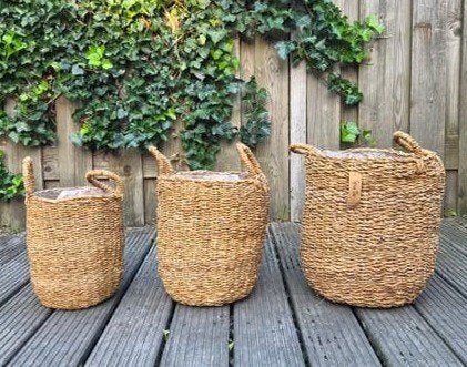 Set van 3 rieten manden - Plantenpotten met handvatten, Ophalen, Gebruikt, Gevlochten, Rond