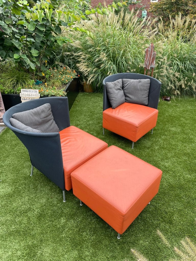 LEOLUX (HOEK)FAUTEUILS MET HOCKER/POEF, Huis en Inrichting, Ophalen, Gebruikt, 75 tot 100 cm, Leer