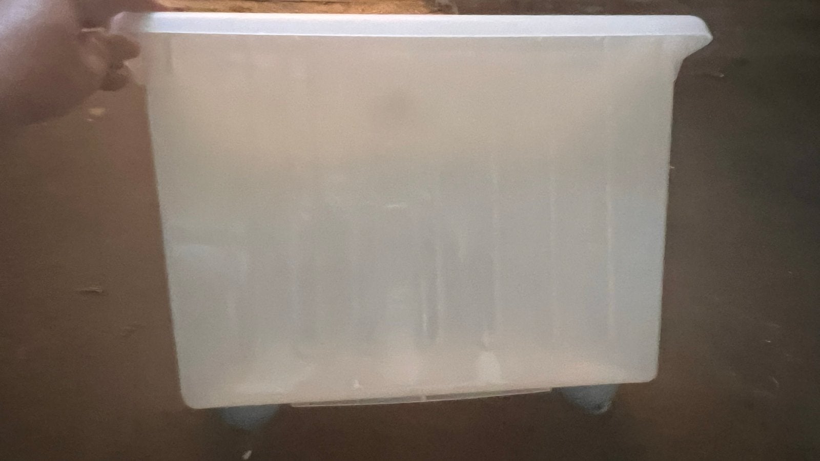 Transparante opbergbox op wieltjes, Ophalen, Kunststof, Gebruikt, 50 tot 100 cm