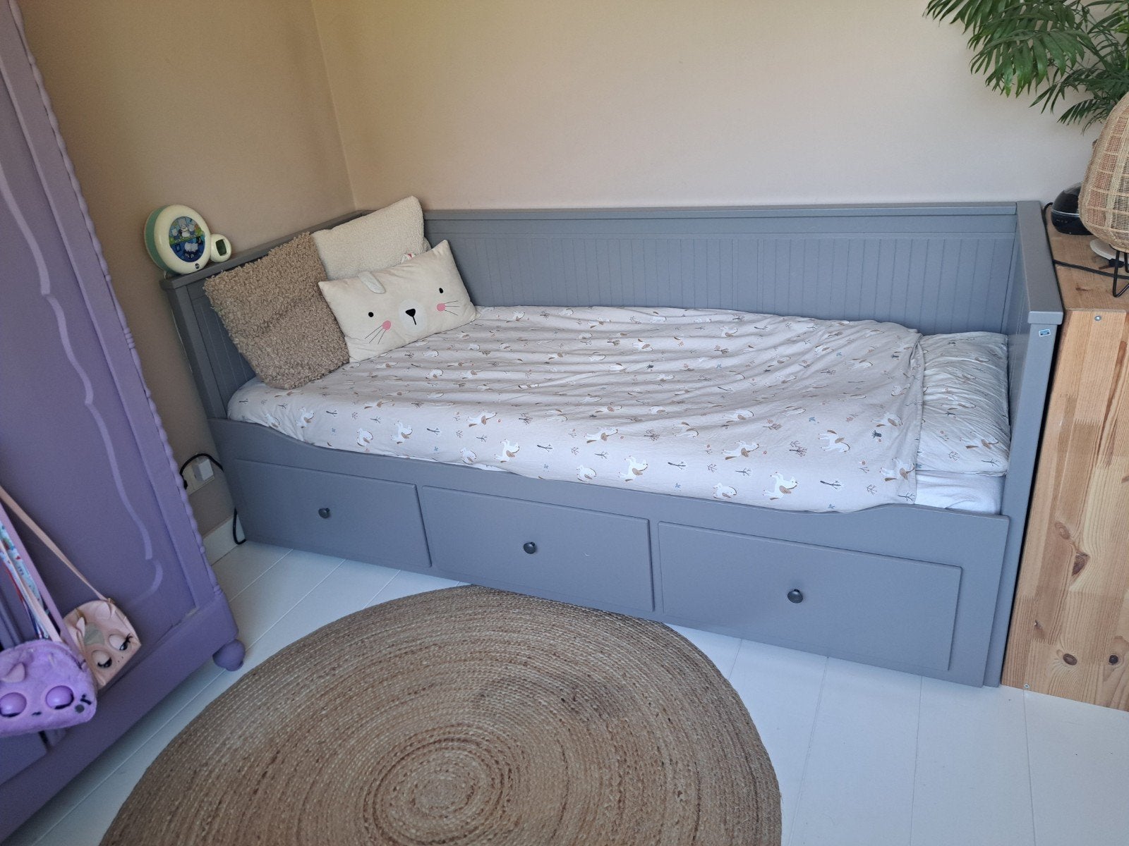 IKEA Hemnes Bedbank Grijs 80x200 (uitschuifbaar tot 160x200), Ophalen, Tweepersoons, 80 cm, 200 cm