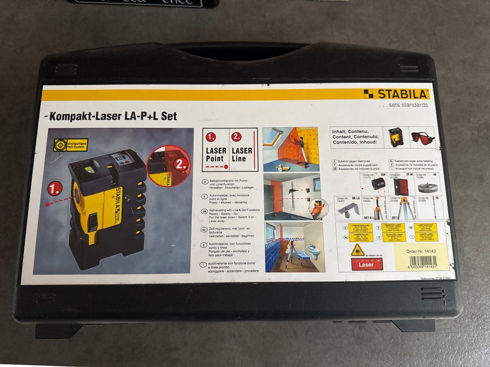 Stabila Kompakt-Laser LA-P+L Set - Laser waterpas, Ophalen of Verzenden, Gebruikt, Licht