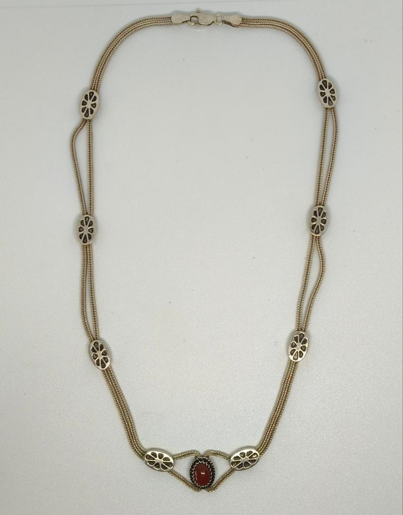Vintage Carneool Zilveren 925 Vossenstaart Ketting 42cm, Ophalen of Verzenden, Zo goed als nieuw, Zilver