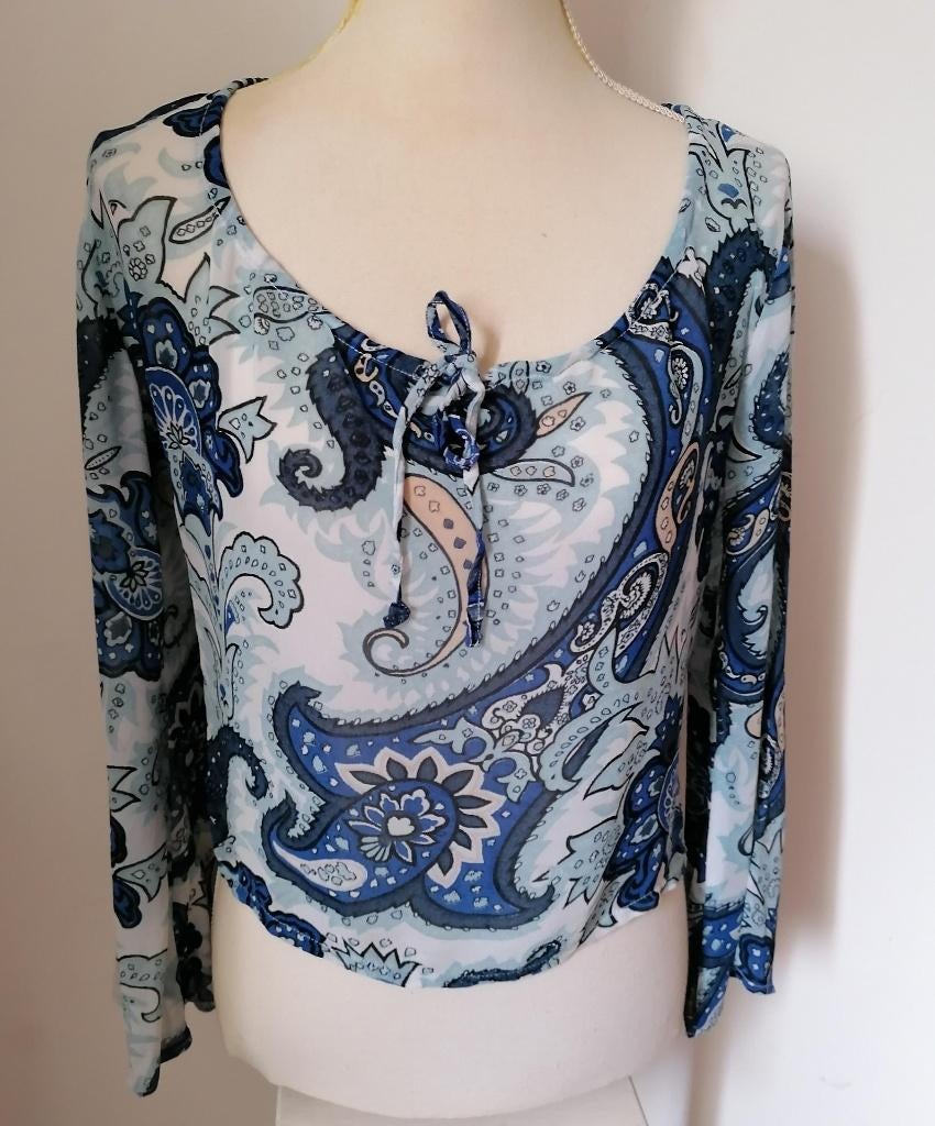 SUPER LEUK blousje blauw/wit/beige print van Wonder Woman S, Wonder Woman, Blauw, Ophalen of Verzenden, Zo goed als nieuw