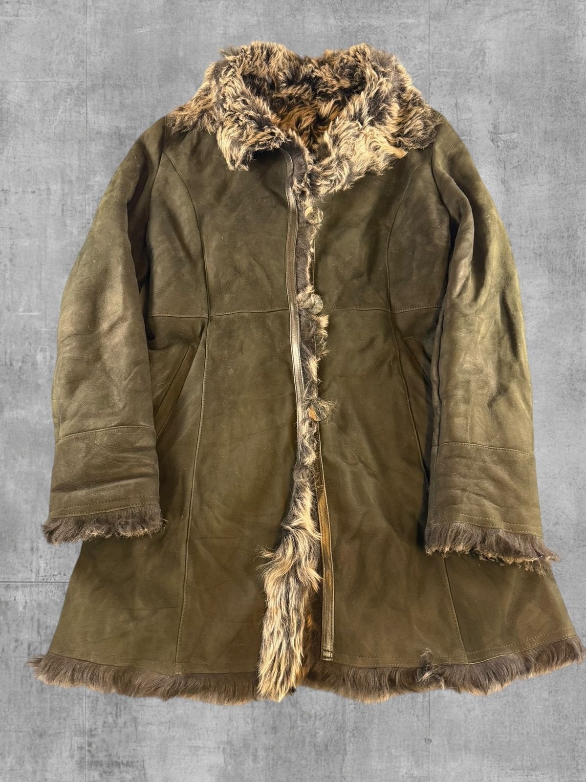 Vintage Dressing Afghaanse jas zwart dames maat L leer wol, Bayline Vintage Trading, Verzenden, Zwart, Maat 42/44 (L)