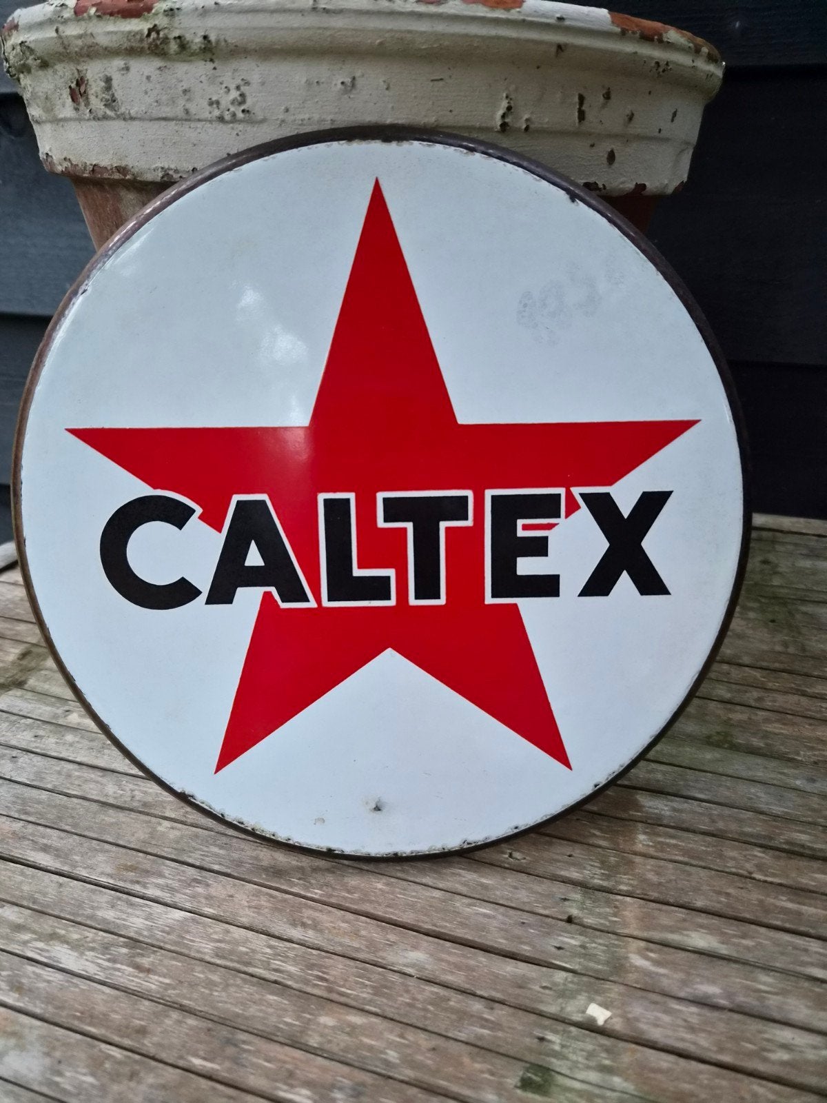 Emaille reclame emaille reclamebord Caltex, Verzamelen, Ophalen of Verzenden, Gebruikt, Reclamebord