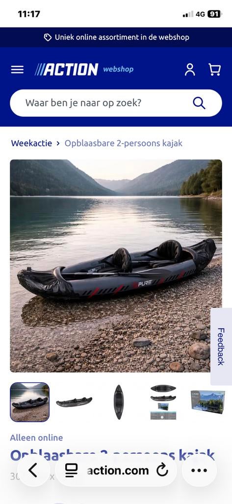 Kano opblaasbaar 3 pers, Watersport en Boten, Kano's, Ophalen, Overige typen, Twee personen, Zo goed als nieuw