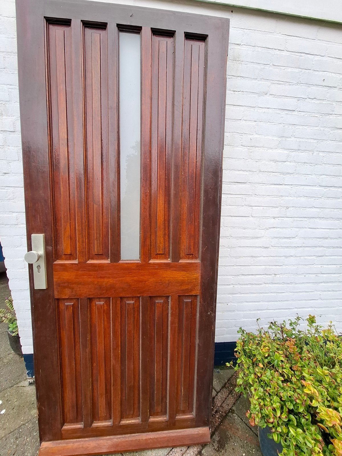 Hardhouten voordeur stomp met glas, Ophalen, Gebruikt, 80 tot 100 cm, 215 cm of meer