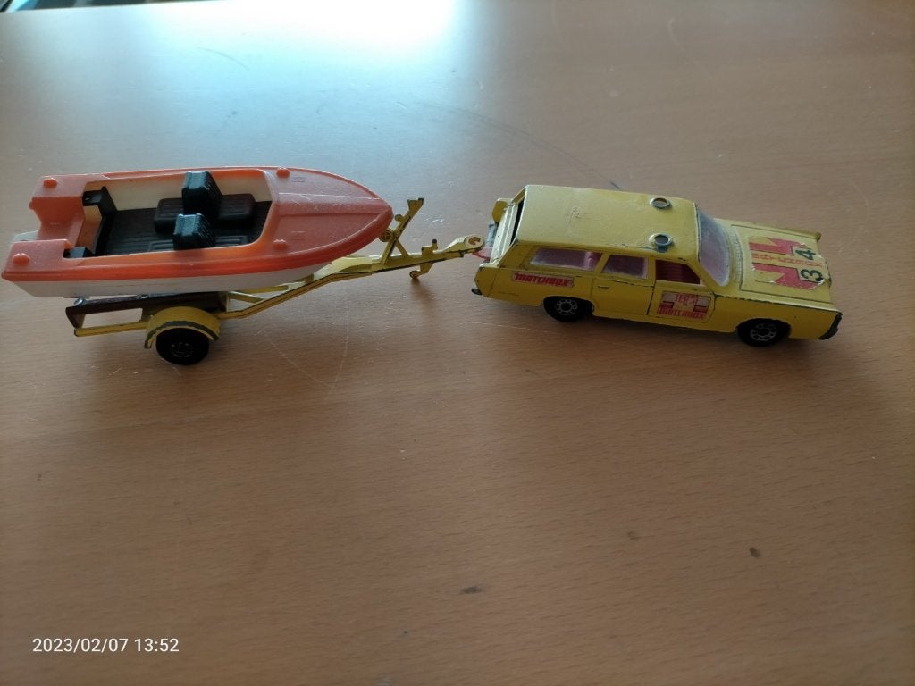 Matchbox mercury commuter met bootje, Verzenden, Gebruikt, Bus of Vrachtwagen, Matchbox
