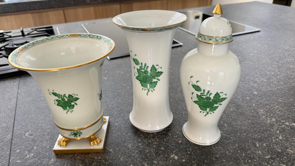 3 Herend siervazen - Apponyi groen, Ophalen