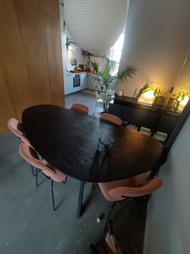 Eettafel zwart Acacia organisch, Huis en Inrichting, Ophalen, 200 cm of meer, 50 tot 100 cm, Zo goed als nieuw