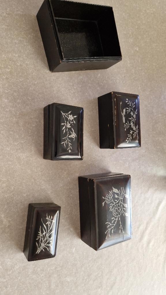 vintage houten opbergdoosjes lakdoosjes, Ophalen of Verzenden
