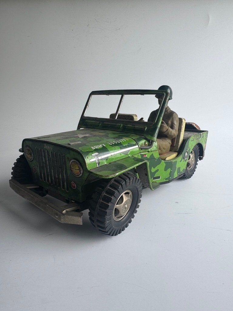 Willy's Jeep, Blikken speelgoed, vintage, camoflage kleur, Antiek en Kunst, Ophalen of Verzenden