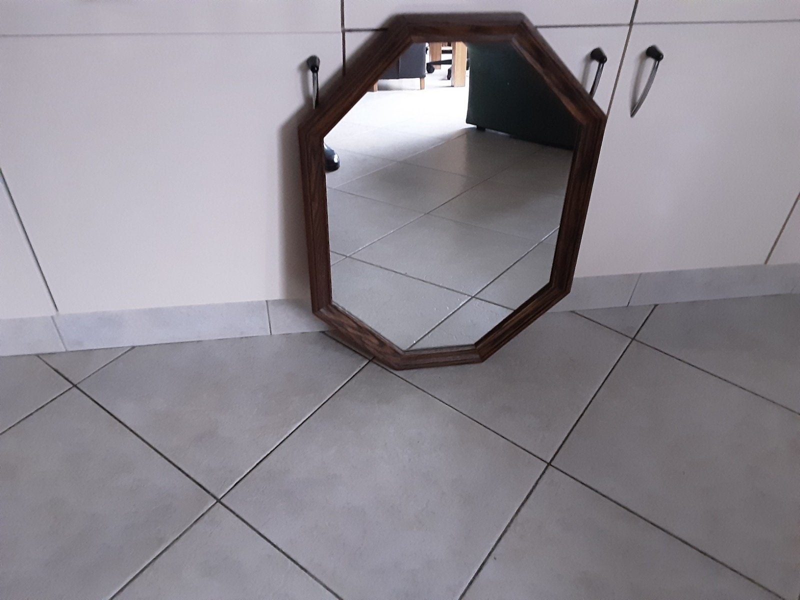 8 hoekige eikenhouten spiegel, Minder dan 50 cm, Ophalen of Verzenden, Zo goed als nieuw, Minder dan 100 cm