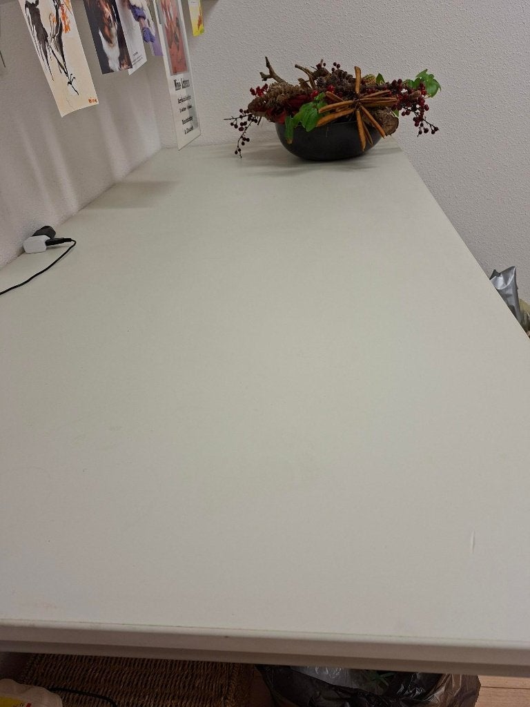 Witte bureautafel, Huis en Inrichting, Ophalen, Kunststof, Gebruikt, Bureautafel ateliertafel