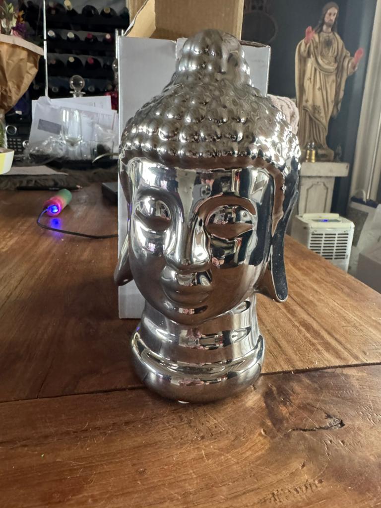Zilverkleurige Boeddha Hoofd Decoratie, Ophalen of Verzenden, Nieuw