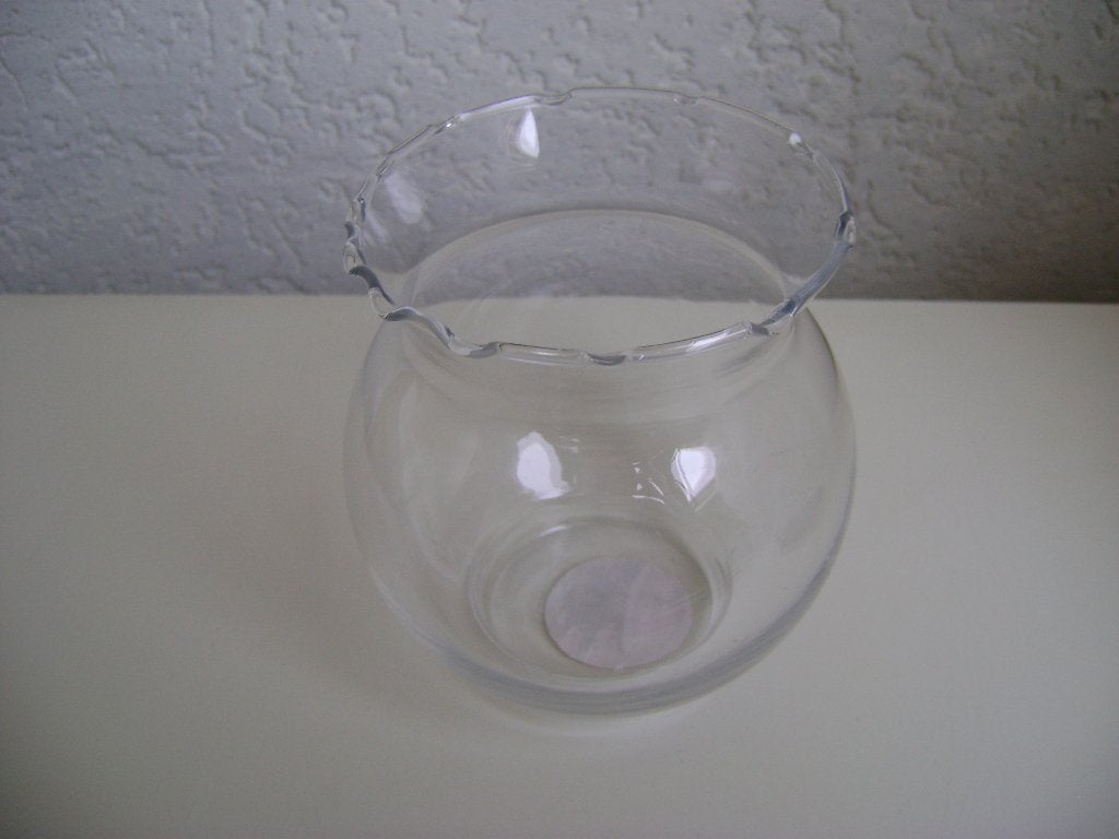 glazen vaas met geschilpt randje van 14hx10rond, Transparant, 14 cm, Ophalen of Verzenden, Geschikt voor droogbloemen