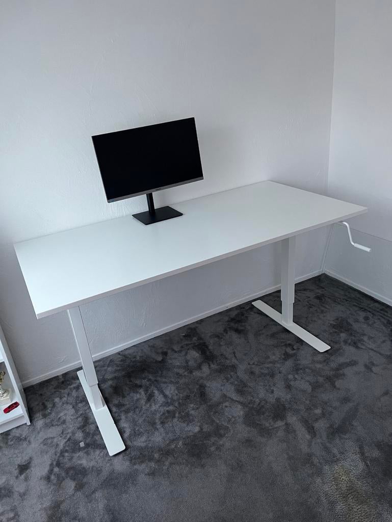 IKEA TROTTEN Zit-sta bureau 160x80 wit, Zit-sta bureau, Spaanplaat of MDF, In hoogte verstelbaar, Ophalen of Verzenden