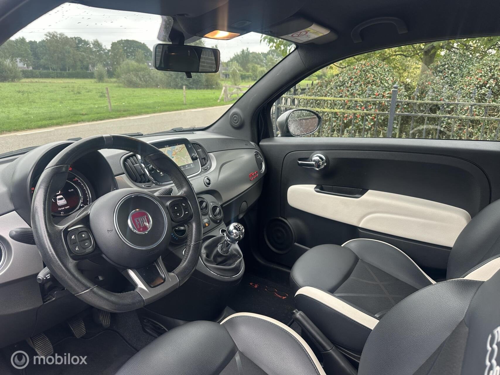 Fiat 500S 0.9 TwinAir Turbo Sport 105pk! Navi Leer Cruise✅, Auto's, Gebruikt, Zwart, Met garantie (alle), Leder en Stof