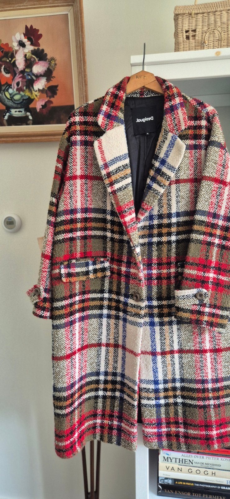 Desigual Abrig Camila geruite jas/mantel, Meerkleurig, Maat 46/48 (XL) of groter, Ophalen of Verzenden, Zo goed als nieuw
