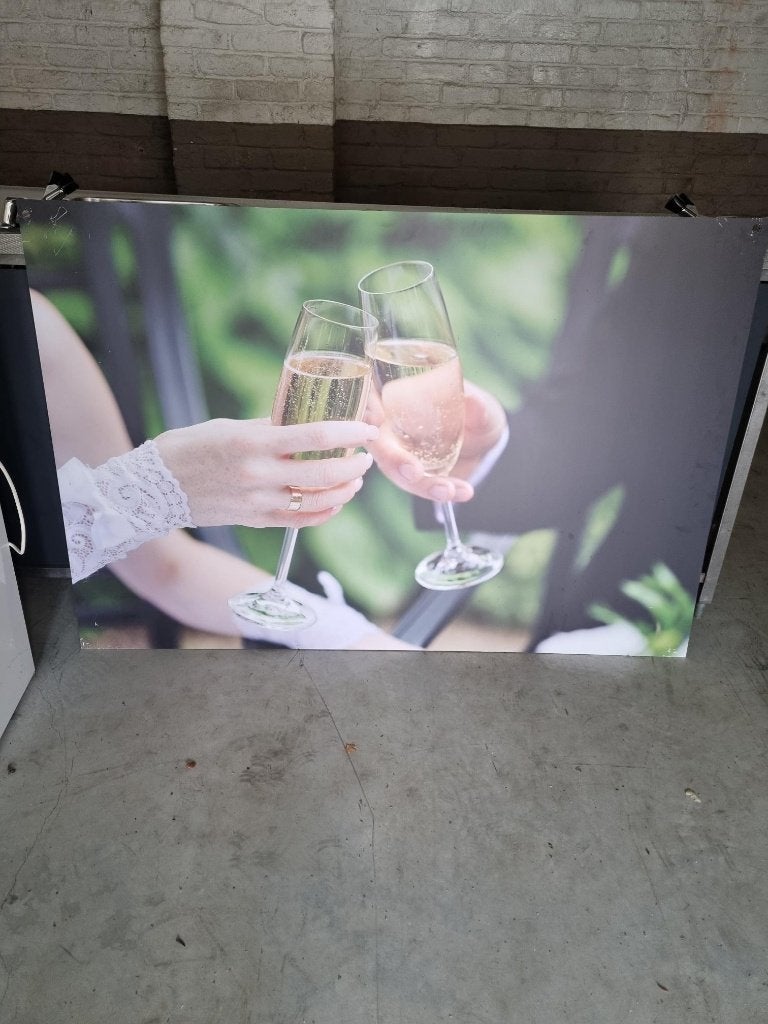 Te koop. Mega grote fotoprint huwelijk en cocktail thema, Hobby en Vrije tijd, Ophalen, Zo goed als nieuw, Versiering, Geboorte of Huwelijk