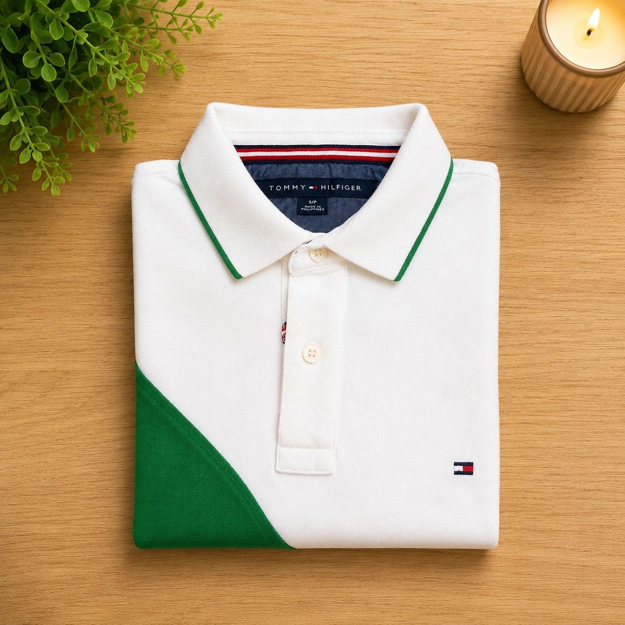 Tommy Hilfiger Polo Shirt Wit/Groen Maat S, Kleding | Heren, Polo's, Verzenden, Wit, Tommy Hilfiger, Gedragen