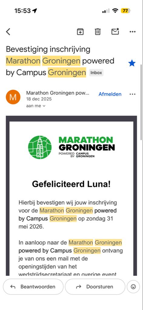 10KM marathon Groningen Startnummer, Eén persoon