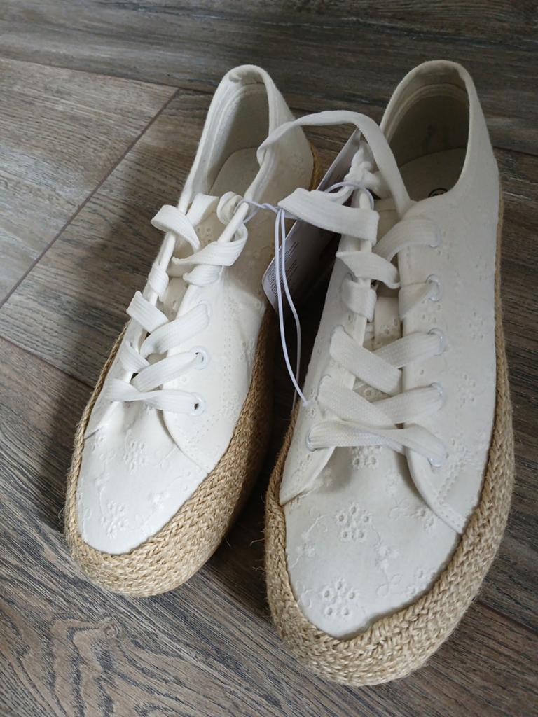 Canvas sneaker/platte espradrilles jutte zool wit broderie, Wit, Nieuw, Ophalen of Verzenden, Sneakers of Gympen