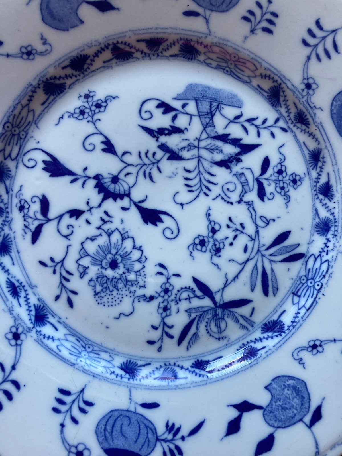 Antieke Blau Zwiebelmuster schaal met handvatten, Ophalen of Verzenden