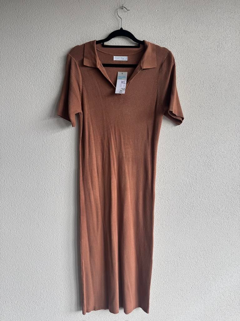 Primark bruin gebreide polo midi jurk, Maat 38/40 (M), Bruin, Nieuw, Ophalen of Verzenden